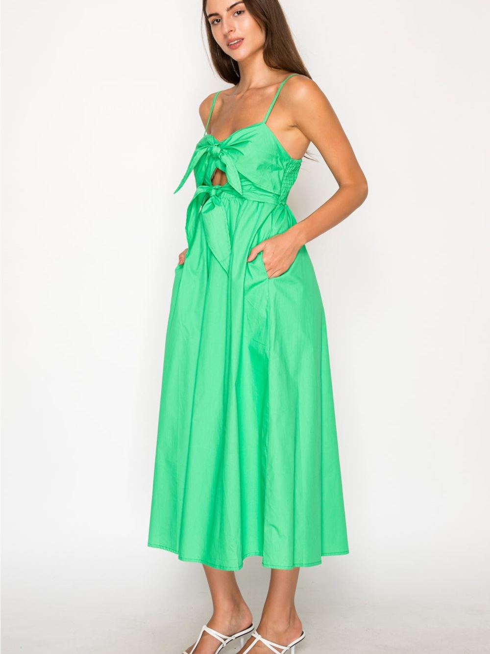 Sleeveless Tie-Front Casual Maxi Dress in Mint Green